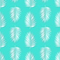 White palm leaves on a blue background exotic tropical Hawaii seamless pattern vector Royalty Free Stock Photo